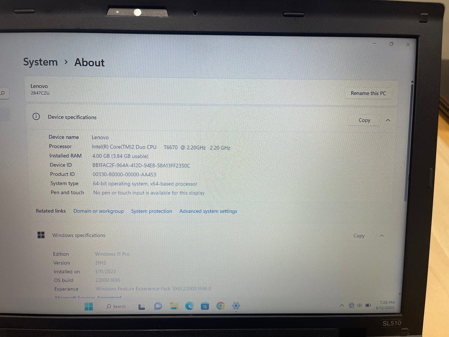 ThinkPad laptop 15.6 inch win 11